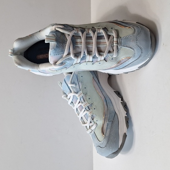 Skechers Light Blue Multicolor Retro Athleisure D'Lites Low Top Sneakers Size 10 - Picture 2 of 11